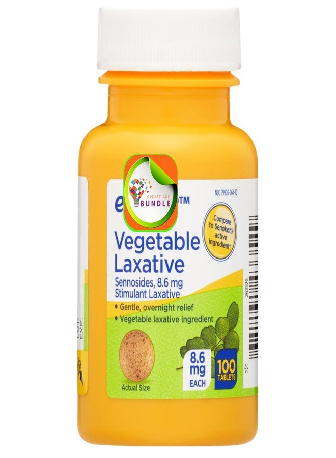 Create and Bundle Equate Natural Vegetable Laxative Sennosides Tablets - 100 Count - Gentle, Overnight Constipation Relief, Supports Digestive Health + CreateAndBundle Sticker - Image 1